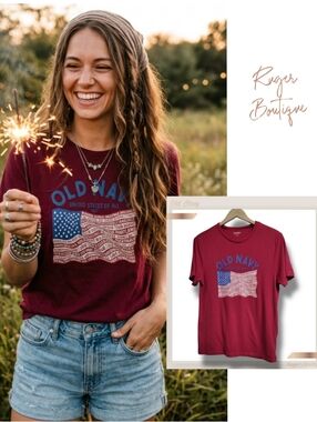🌿Old Navy Womens/Men's Medium USA July 4th Patriotic American Flag Graphic Tee